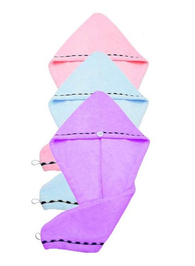 Buy 3-Piece Hair Drying Towel Set Multicolour in Saudi Arabia