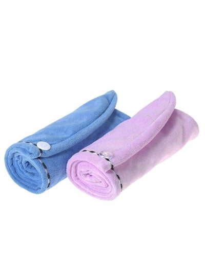 اشتري 2-Piece Hair Drying Turban Towel Set Blue/Purple 70 x 25cm في السعودية