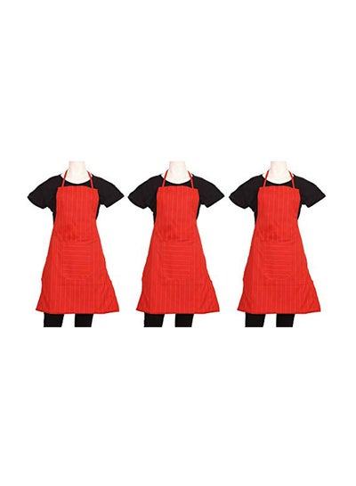 Buy Set Of 3 Cotton Kitchen Apron With Front Pocket Red 73 x 54cm in Egypt