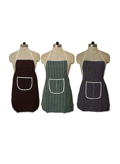 Buy Set Of 3 Checked Design PVC Kitchen Apron With Front Pocket Multicolour 74 x 51cm in Egypt