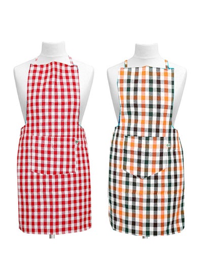 Buy Set Of 2 Checked Design Cotton Kitchen Apron With Front Pocket Multicolour 74 x 51cm in Egypt