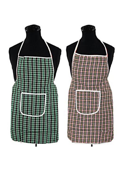 Buy Set Of 2 Checked Design Cotton Kitchen Apron With Front Pocket Multicolour 74 x 51cm in Egypt