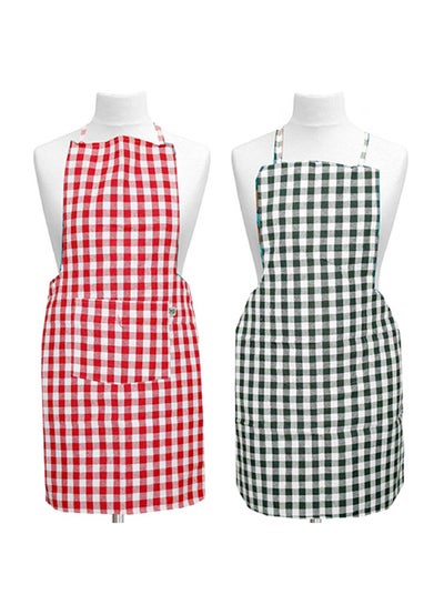 Buy Set Of 2 Checked Design Cotton Kitchen Apron With Front Pocket Red/Green 74 x 51cm in Egypt