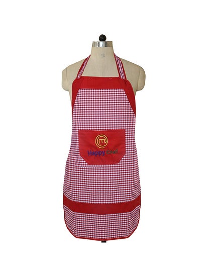 Buy Checked Cotton Waterproof Kitchen Apron With Front Pocket Red/White 77 x 55cm in Egypt