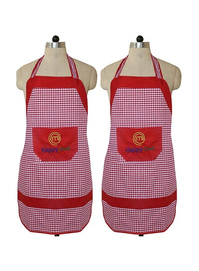 Buy 2-Piece Checked Cotton Kitchen Apron With Front Pocket Set Red/White 77 x 55cm in Egypt