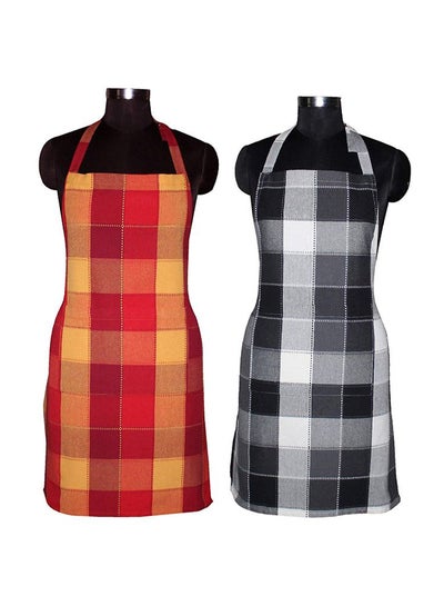 Buy Set Of 2 Checked Design Cotton Kitchen Apron With Front Pocket Multicolour 74 x 51cm in Egypt