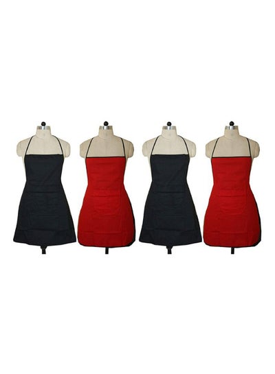 Buy Set Of 4 Reversible Cotton Kitchen Apron With Front Pocket Red/Blue 72.5 x 50cm in Egypt