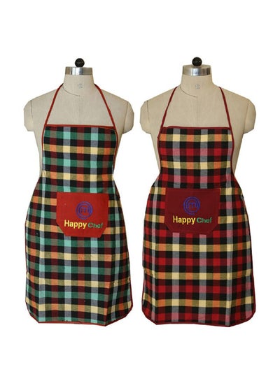 Buy Set Of 2 Checked Design Cotton Kitchen Apron With Front Pocket Multicolour 29 x 20inch in Egypt