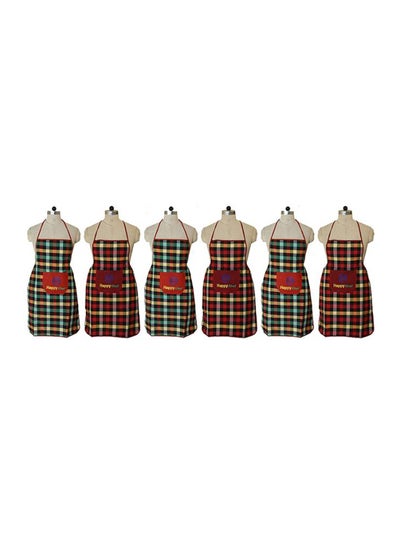 Buy Set Of 6 Checked Design Cotton Kitchen Apron With Front Pocket Multicolour 29 x 20inch in Egypt