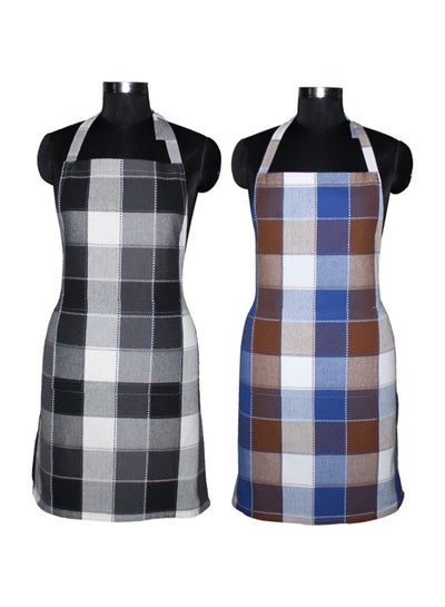 Buy Set Of 2 Checked Design Cotton Kitchen Apron With Front Pocket Multicolour 29 x 20inch in Egypt