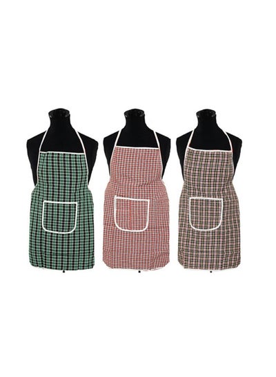 Buy Set Of 3 Checked Design Cotton Kitchen Apron With Front Pocket Multicolour 29 x 20inch in Egypt