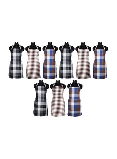 Buy Set Of 9 Checked Design Cotton Kitchen Apron With Front Pocket Multicolour 29 x 20inch in Egypt