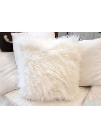 Buy Artificial Fur Cushion Cover White 40 x 40centimeter in UAE