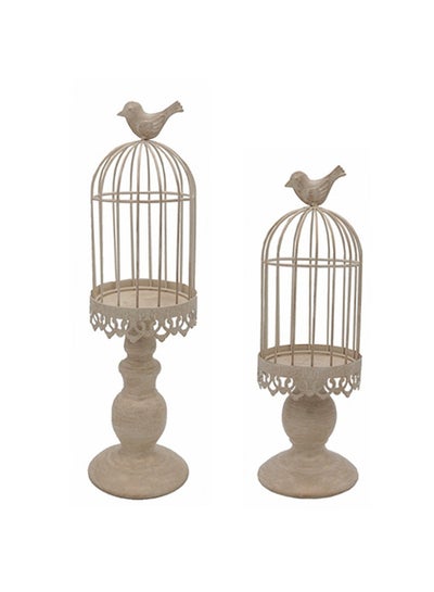 Buy 2-Piece Desktop Birdcage Candlestick Beige in UAE