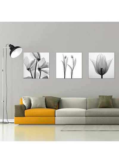 Buy 3-Piece Tulip Paintings Set Black/White/Silver 80x80x8centimeter in UAE