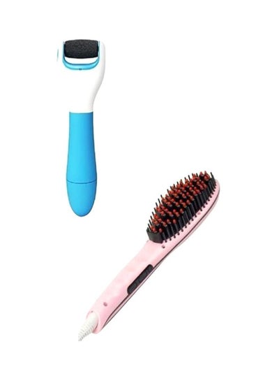 Buy Hair Straightening Brush With Foot Hard Skin Remover Pink/Blue/White in Egypt