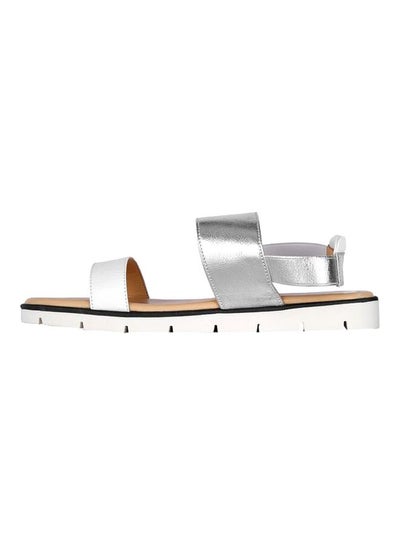 Buy Leather Flat Sandals Silver/Beige in Egypt
