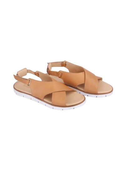 Buy Leather Flat Sandals Cinnamon in Egypt