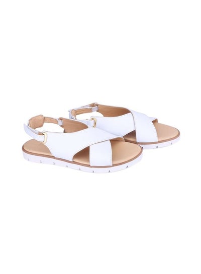 Buy Leather Flat Sandals White/Beige in Egypt