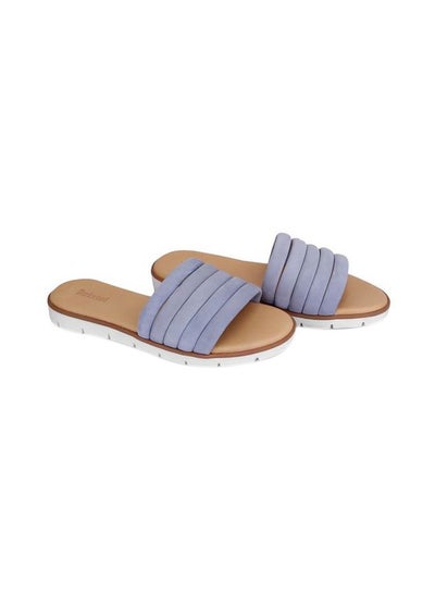 Buy Leather Flat Slippers Steel Blue/Beige in Egypt