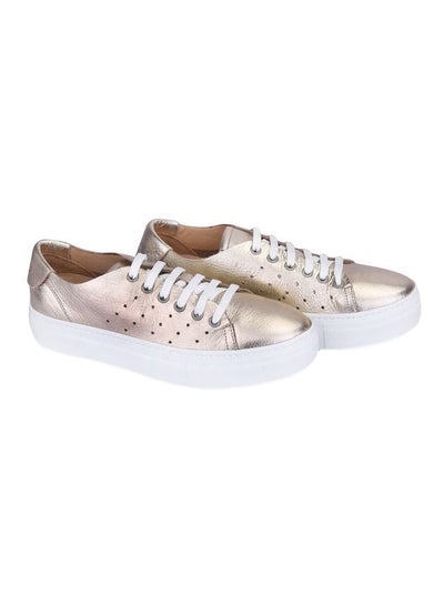 Buy Lace-up Leather Sneakers Gold/White in Egypt