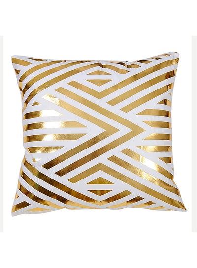 Buy Stripped Pattern Decorative Cushion Cover White/Gold 43x43cm in Saudi Arabia