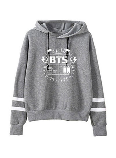 Buy Hooded Sweatshirt With Drawstrings Grey in UAE