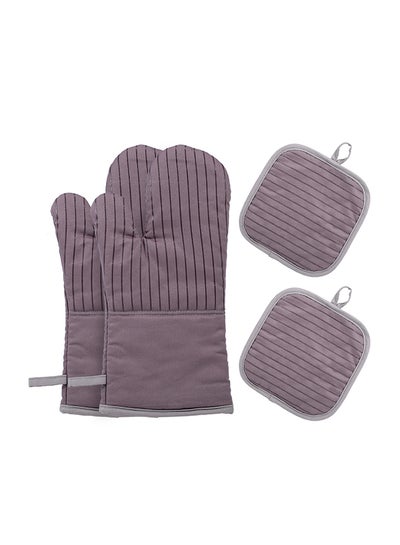 اشتري Heat Resistant Non-Slip Oven Mitts With Pot Holder رمادي 34 x 4.5 x 18 سنتيمتر في الامارات