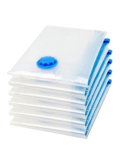 Buy 6-Piece Reusable Sealer Storage Bag With Suction Pump Clear/Blue 50x70centimeter in Saudi Arabia