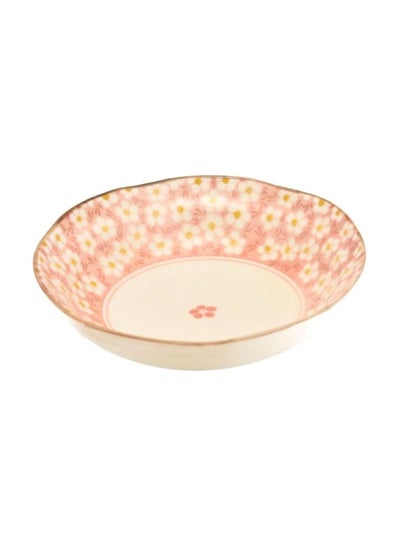 Buy Floral Designed Ceramic Bowl Pink/White 17cm in Saudi Arabia