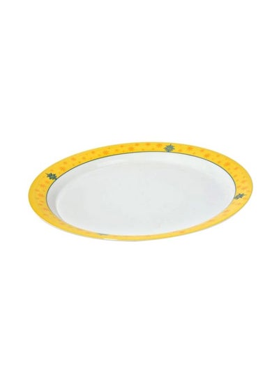 Buy Melamine Round Plate White/Yellow 40cm in Saudi Arabia