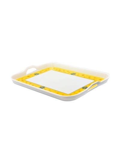 Buy 2-Handle Melamine Tray White/Yellow 20.5inch in Saudi Arabia