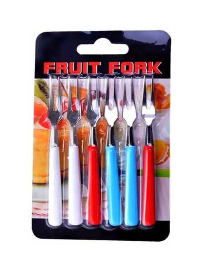 Buy 6-Piece Fruit Fork Set Red/Blue/White in Saudi Arabia