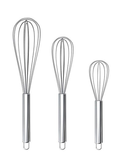 Buy 3-Piece Stainless Steel Egg Whisk Silver 8, 10, 12inch in UAE