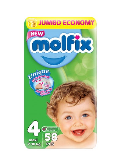 Buy Moflix Jumbo Maxi Diaper, Size 4(7-18) kg, 58 Count in Egypt