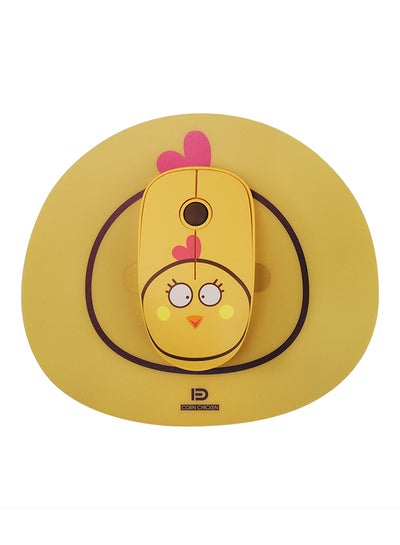 Buy Cute Cartoon Style 2.4G Wireless Mouse With Mouse Mat Low Power Consumption Yellow in Saudi Arabia