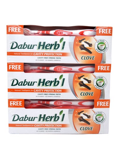 Buy 3-Piece Herbal Clove Cavity Protection Toothpaste With Brush 150grams in Saudi Arabia