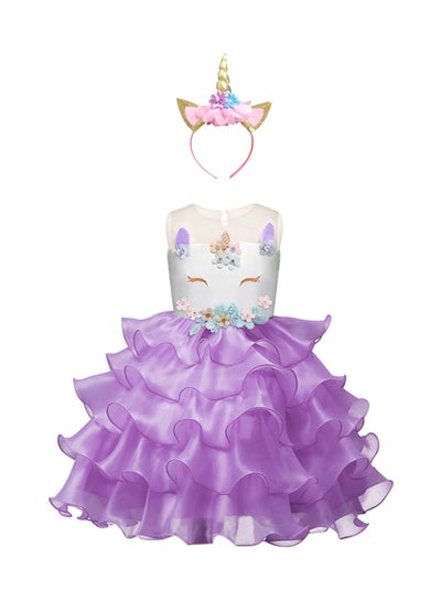 اشتري Unicorn Princess Party Dress With Hair Band Purple في السعودية