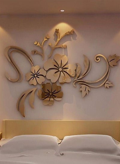 Buy 3D Flower Creative Living Room Mirror Wall Sticker Yellow 80x60centimeter in Saudi Arabia