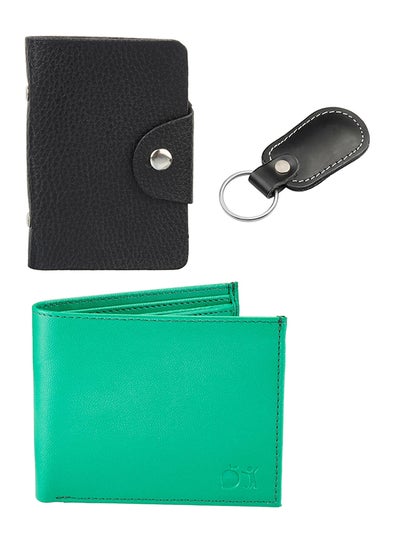 Buy 3-Piece Swiss Design Pack Of Wallet, Cardholder And Keychain Gift Set Green in Saudi Arabia