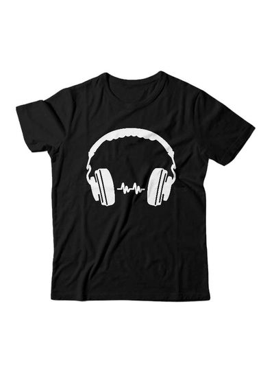 Buy Headphone Printed T-shirt Black/White in Egypt