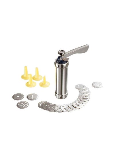 Buy 24-Piece Cookie Press And Icing Set Silver/Yellow 18x5.5x32cm in Saudi Arabia