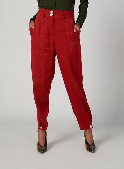 Buy Faux Stone Button Detailed Pants Red in UAE