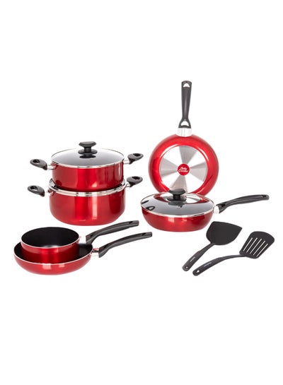 Buy 12-Piece Non-Stick Cookware Set Red/Black in UAE