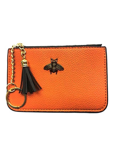 Buy Leather Coin Purse With Key Chain Tassel Orange in UAE