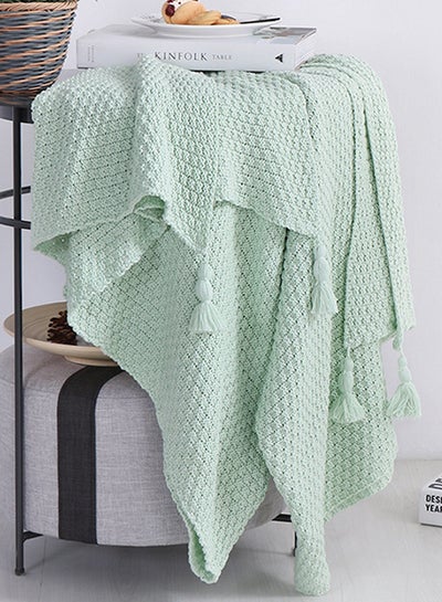 Buy Tassels Design Air Condition Throw Cotton Green 130x170cm in Saudi Arabia