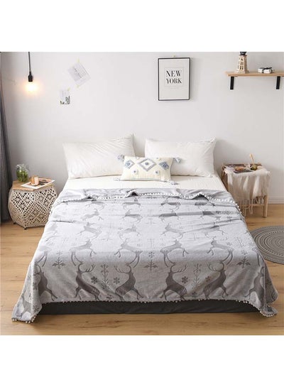 Buy Elk Printed Bed Blanket cotton Grey 150x200cm in Saudi Arabia