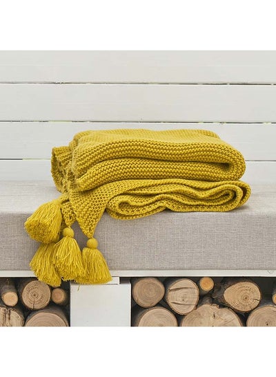 Buy Simple Solid Color Knitted Throw Blanket Cotton Yellow 130x160centimeter in Saudi Arabia