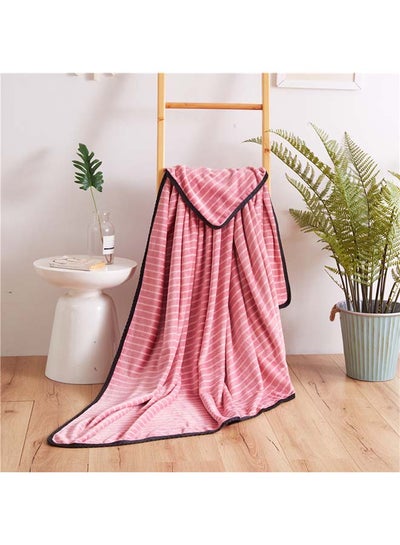 Buy Soft Flannel Striped Throw Blanket cotton Pink 150x200cm in UAE