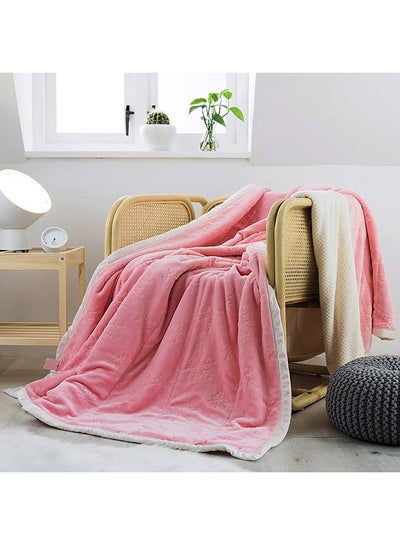 Buy Flower Pattern Warm Bed Blanket Cotton Pink 180x200centimeter in UAE